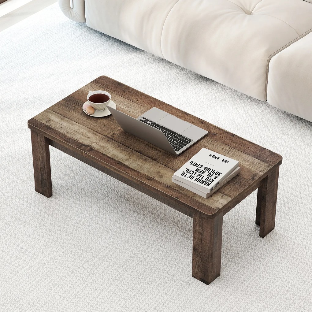 Mesa de Centro Retangular, 120 x 60 x 46 cm, Tampo com Textura Vintage, Castanho