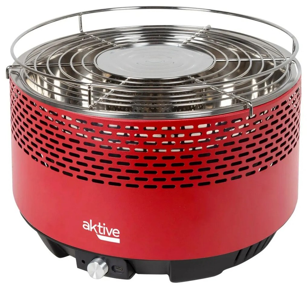 Churrasco Portátil Aktive Redonda Sem fumos Vermelho Aço inoxidável Ferro 34 x 24 x 34 cm