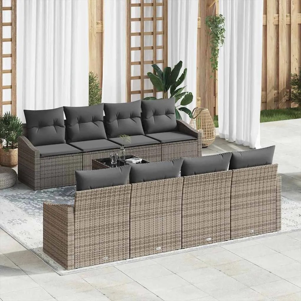 Conjunto de Sofá de Jardim de 7 Peças com Almofadas Cinzas de Rattan S