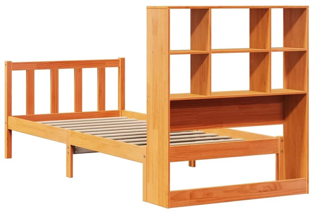 Cama com estante sem colchão 90x190cm pinho maciço castanho-mel
