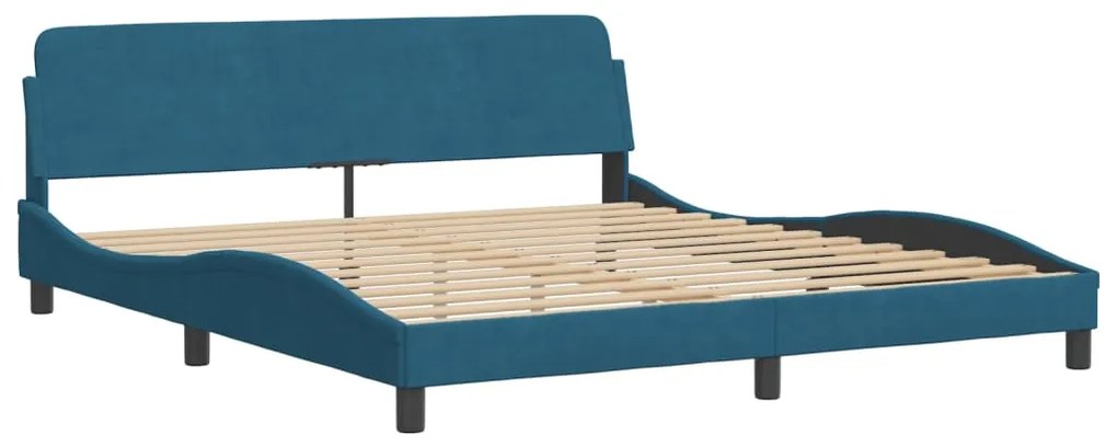 Estrutura de cama c/ luzes LED 180x200 cm veludo azul