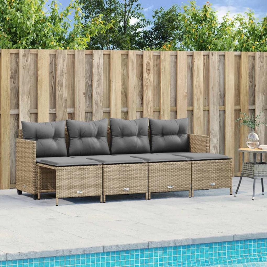 vidaXL 5 pcs conjunto de sofás p/ jardim com almofadões vime PE bege
