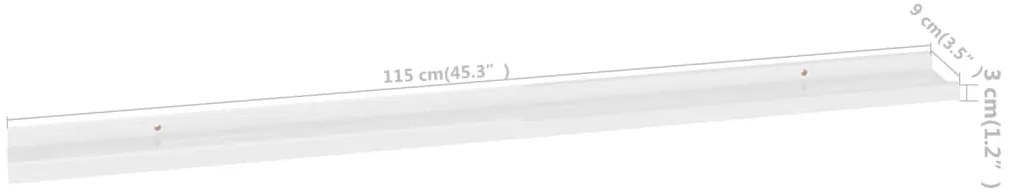 Prateleiras de parede 4 pcs 115x9x3 cm branco brilhante