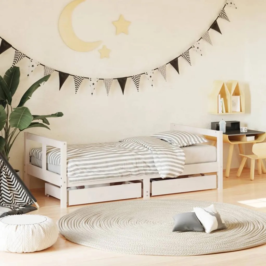 vidaXL Estrutura cama infantil c/ gavetas 80x160cm pinho maciço branco