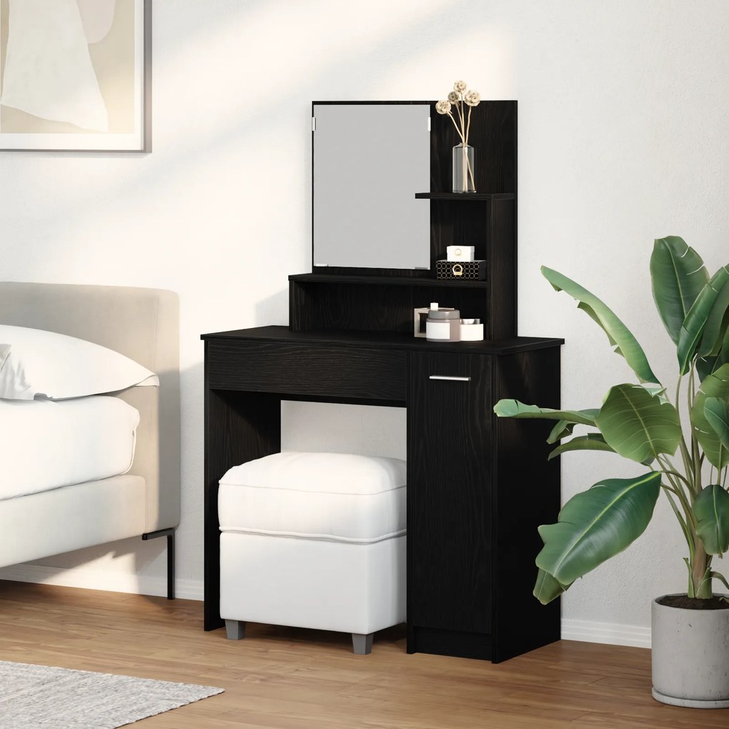 Mesa de Maquilhagem em Carvalho Preto com Espelho - 86,5 x 35 x 136 cm
