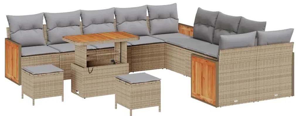 Conjunto de Sofá de Jardim vidaXL de 13 Peças com Almofadas Bege Vime