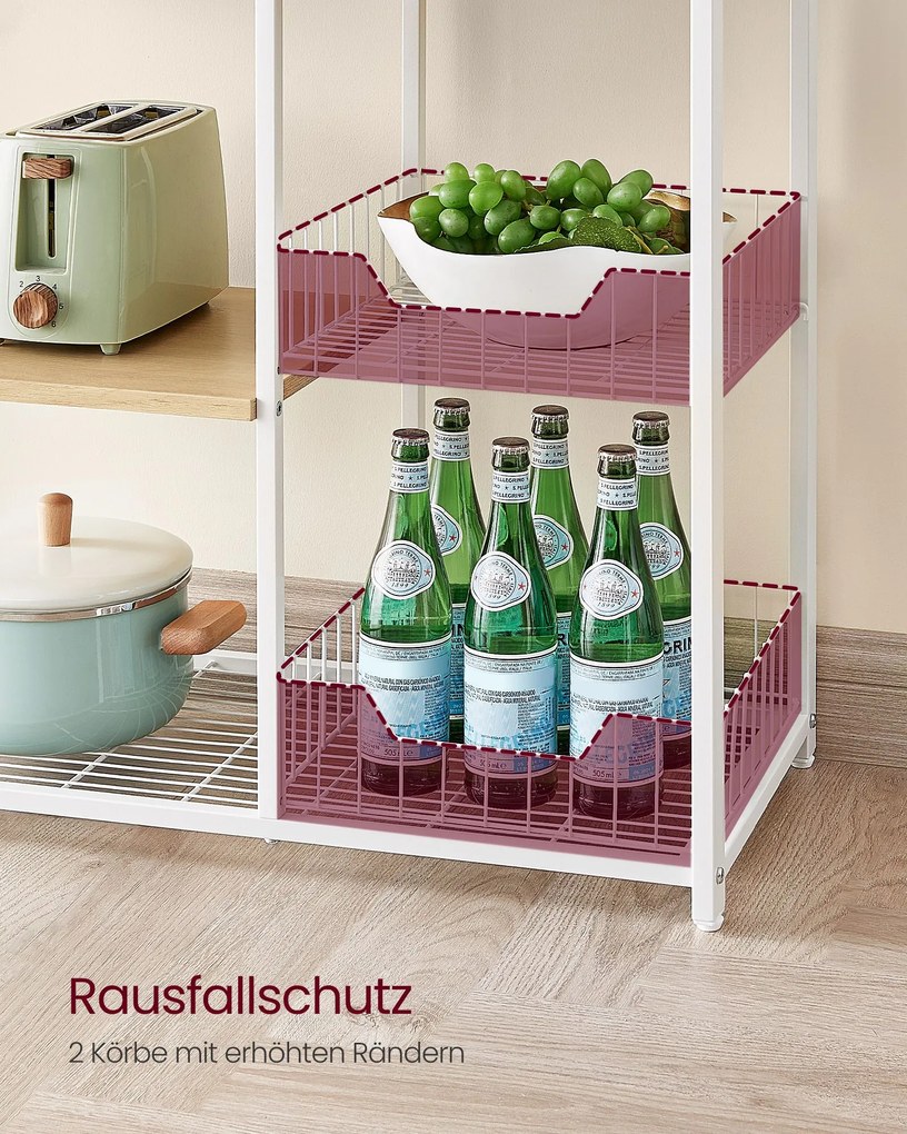 Armário de cozinha com 2 cestos metálicos e ganchos 35 x 80 x 95 cm castanho-branco