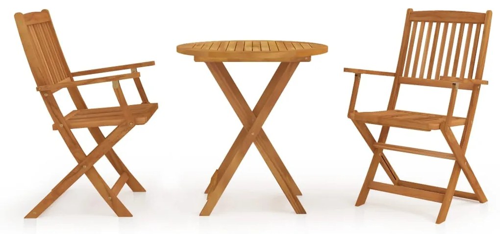 3 pcs conjunto jantar dobrável p/ jardim madeira acácia maciça