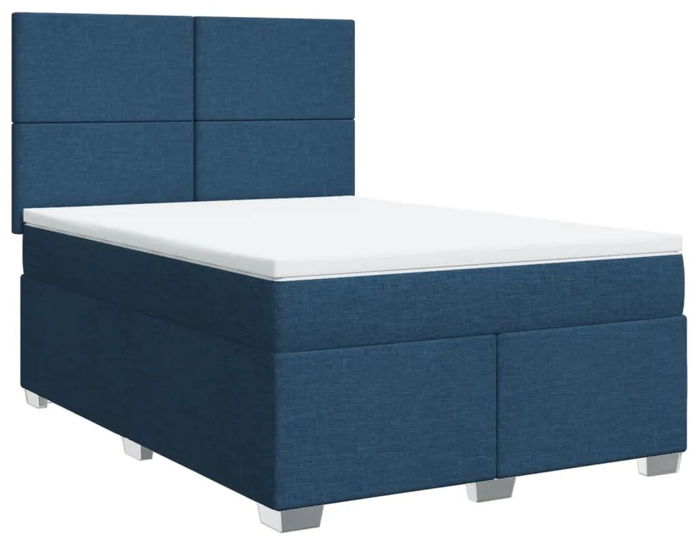 Cama com molas/colchão 140x200 cm tecido azul