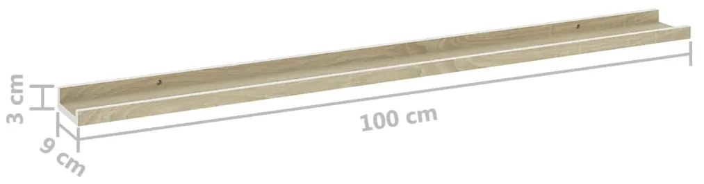 Prateleiras de parede 4 pcs 100x9x3 cm branco e carvalho sonoma