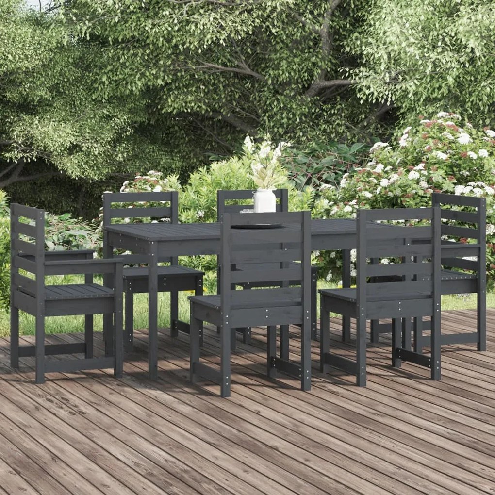 vidaXL 7 pcs conj. jantar p/ jardim madeira de pinho maciça cinzento