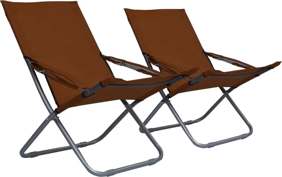 Cadeiras de praia dobráveis 2 pcs tecido castanho