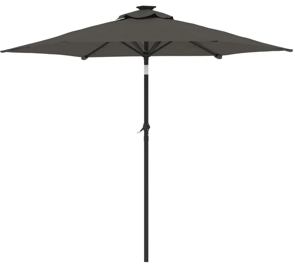 Guarda-sol jardim c/LEDs e poste de aço 225x225x212cm antracite