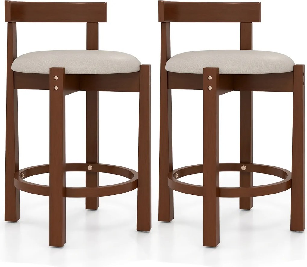 Conjunto de 2 Bancos de Bar de Altura de Balcão (MESA NÃO INCLUIDA), 47,5 x 45 x 78,5 cm, Estofados em Linho, Bege