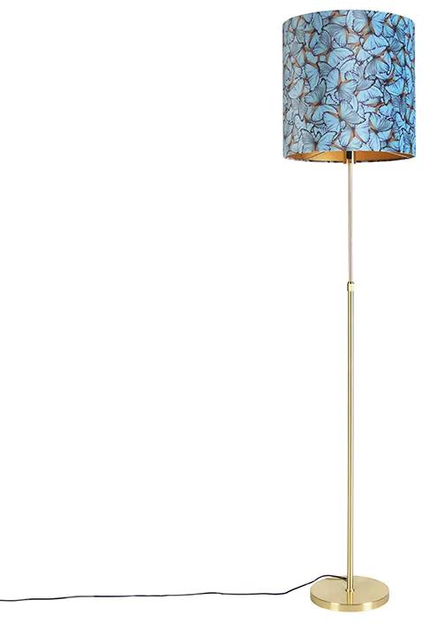 Candeeiro de pé ouro / latão com abajur de veludo com borboletas 40/40 cm - Parte Clássico / Antigo