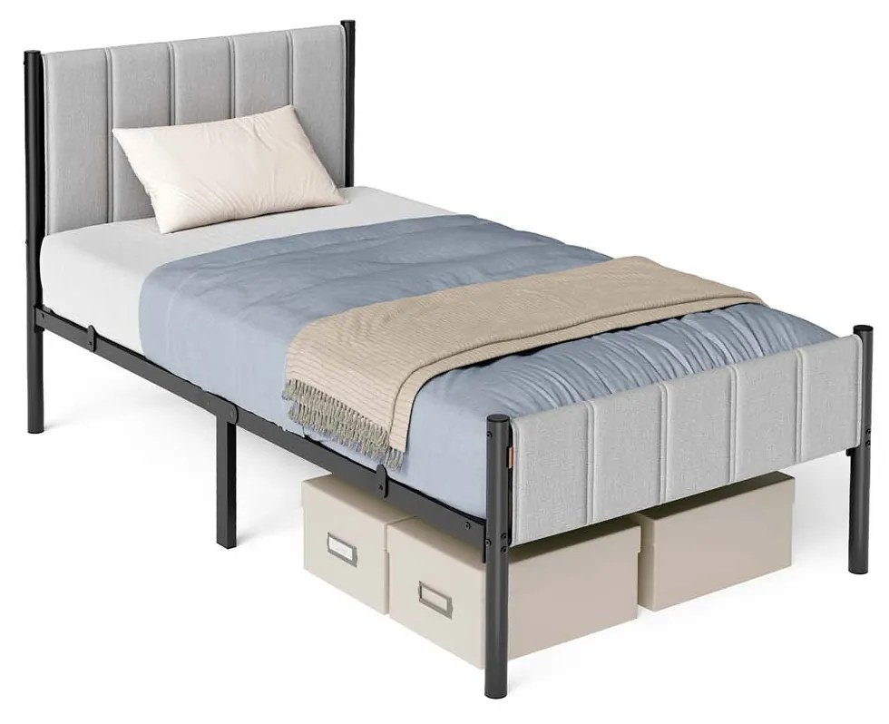 Estrutura de cama individual 206,2 x 91,5 x 104 cm (COLHÃO NÃO INCLUIDO) com base em aço cinzento