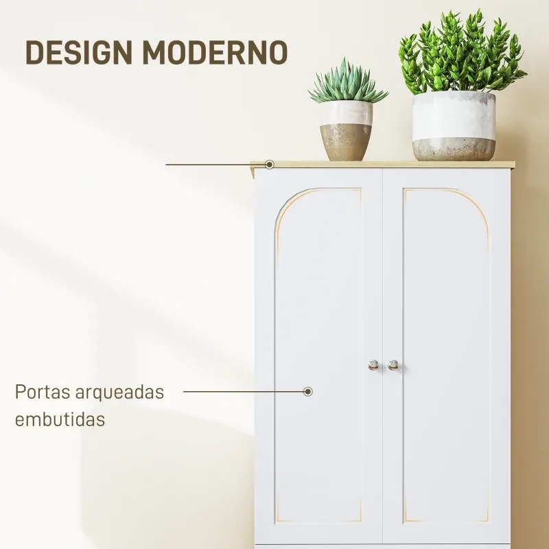 Armário de Cozinha Armário Alto de Cozinha Móvel Auxiliar de Cozinha com 4 Portas e Prateleiras Ajustáveis 60x30x183 cm Branco