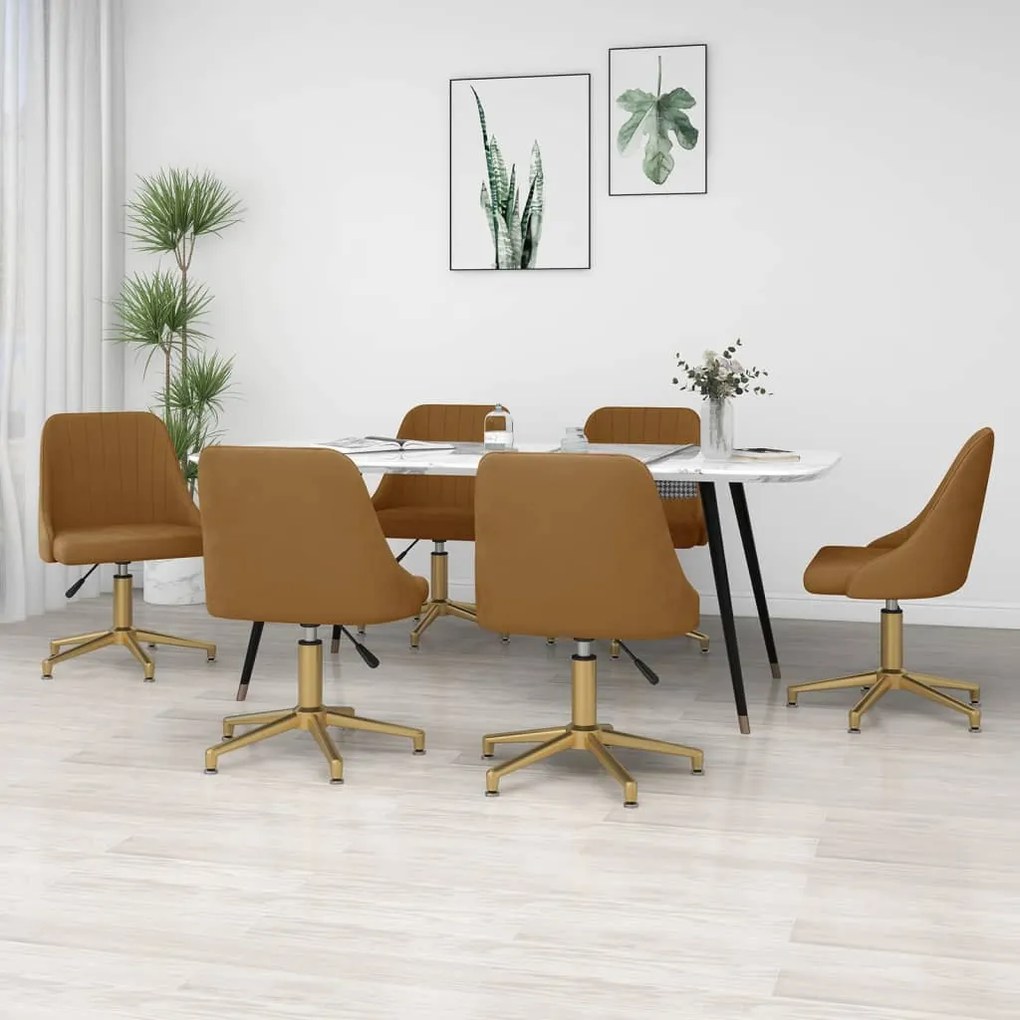 vidaXL Cadeiras de jantar giratórias 6 pcs veludo castanho