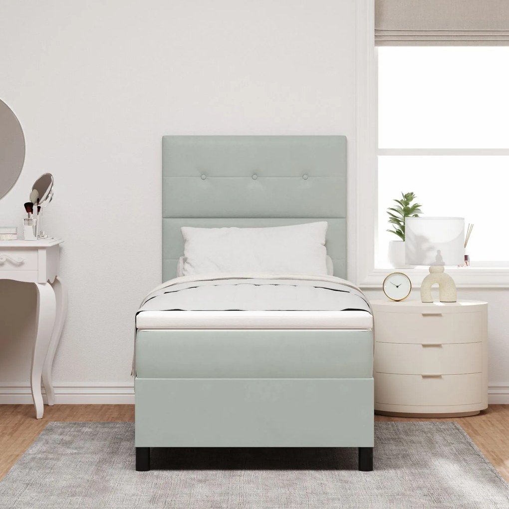 Cama Box Spring com Colchão vidaXL Cinza Claro 90x200 cm Veludo