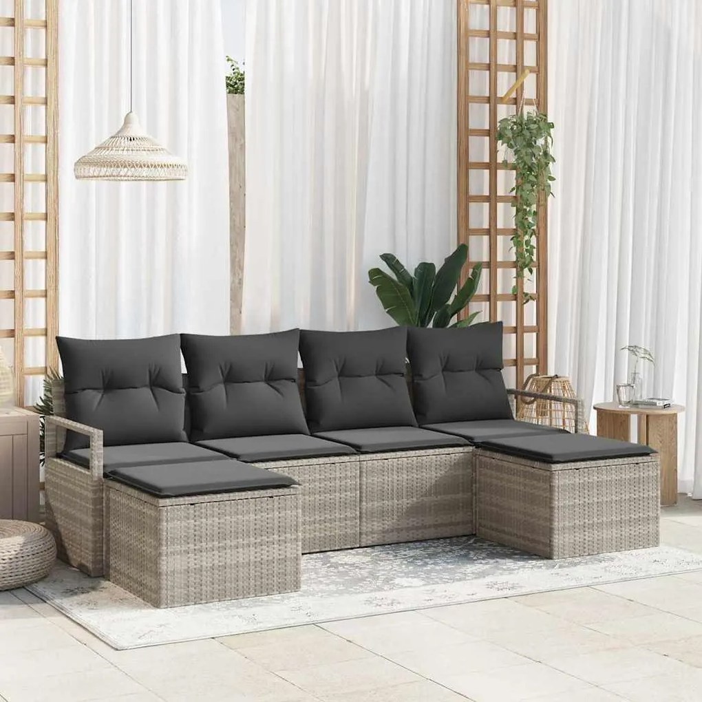 vidaXL Sofá de Jardim Modular de 6 Peças com Almofadas Cinza Claro