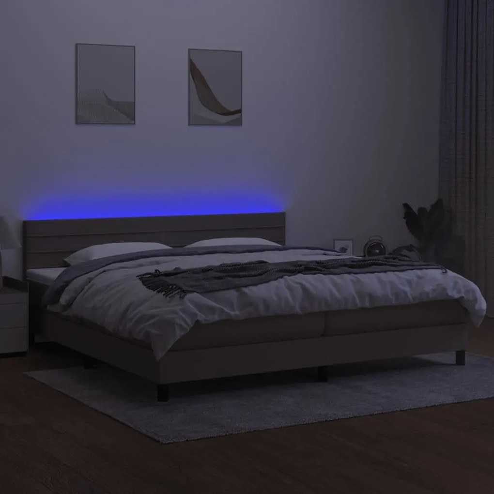 Cama box spring colchão/LED 200x200cm tecido cinza-acastanhado