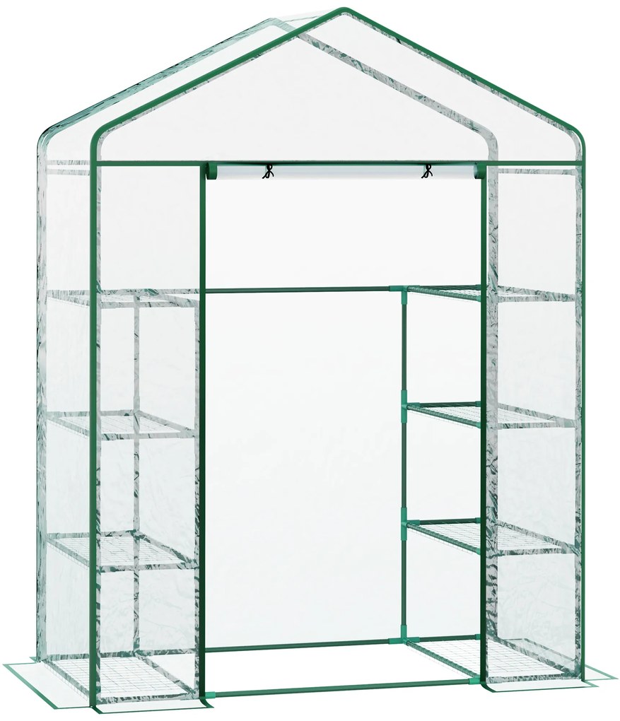 Outsunny Estufa de Jardim com 8 Prateleiras Cobertura de PVC e Estrutura de Aço 143x73x195 cm Transparente e Verde