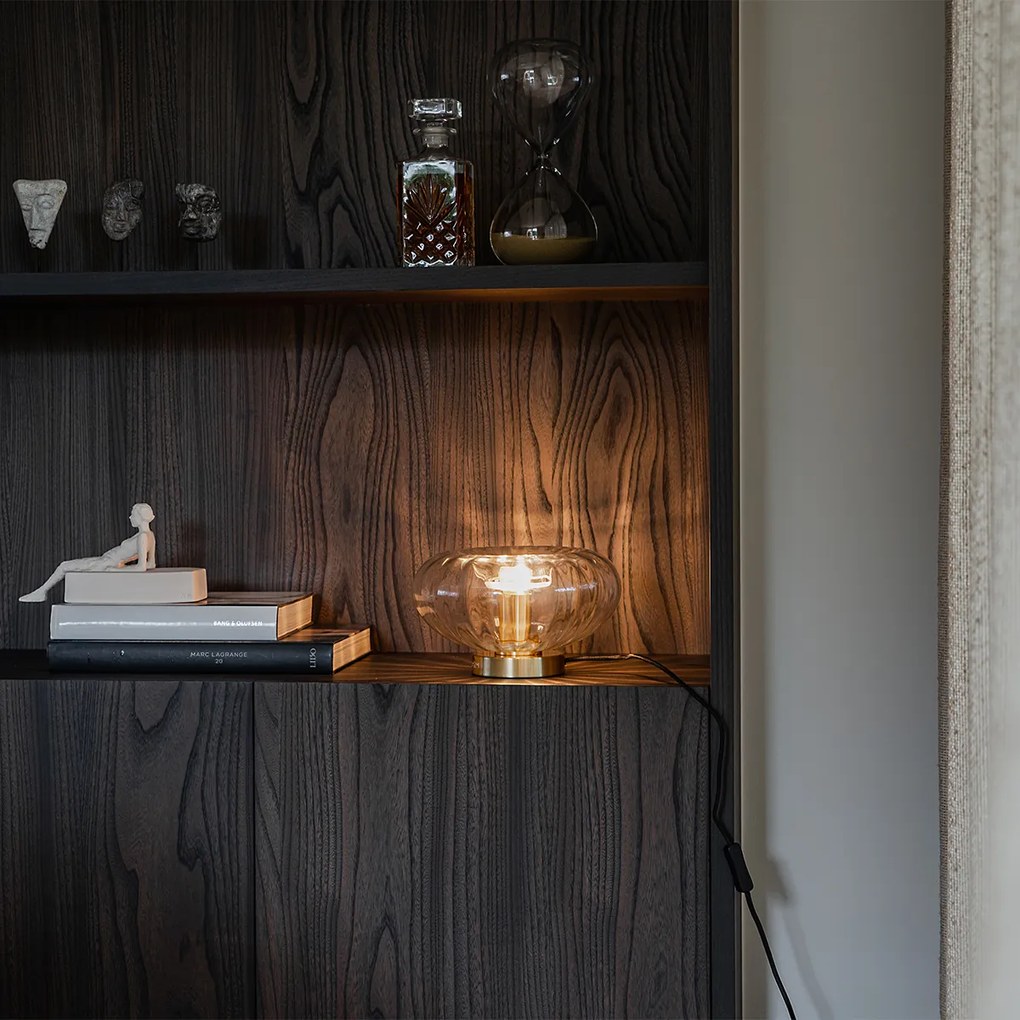 Candeeiro de mesa Art Déco dourado com vidro - Ayesha