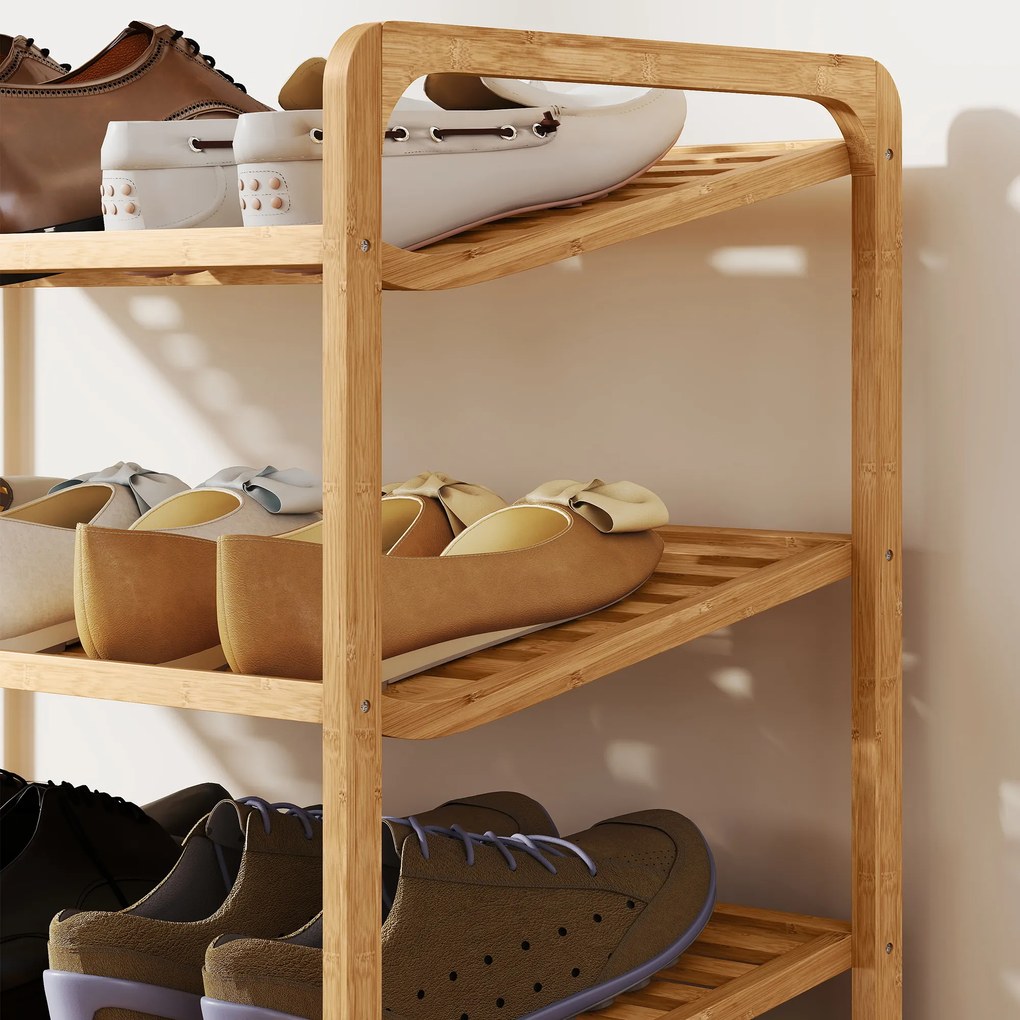 Sapateira de 3 Níveis Estante para Sapatos em Bambu para 12 Pares de Sapatos 76x33x50,8 cm Madeira