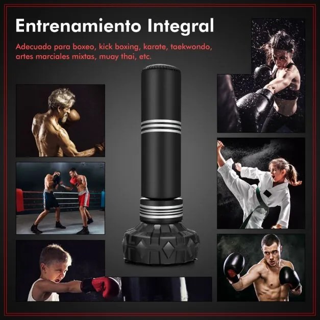 Saco de boxe 48 cm x 48 cm x 170 cm resistente a rasgos com rebote rápido e base com ventosa para adultos, jovens e crianças para uso doméstico Preto