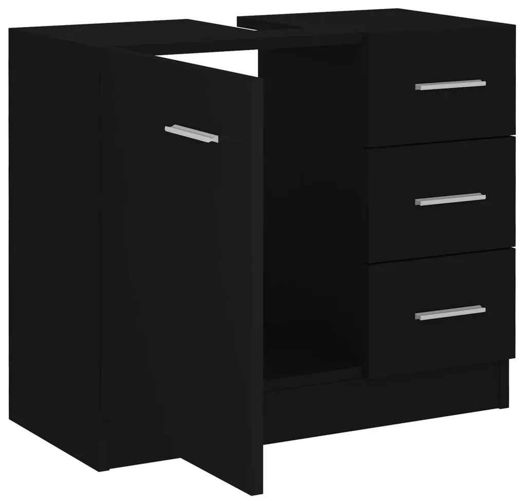 Armário de lavatório 63x30x54 cm derivados de madeira preto