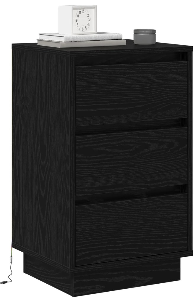 Criado-mudo com LED Carvalho Preto 39x34,5x65 cm Madeira Engenharia