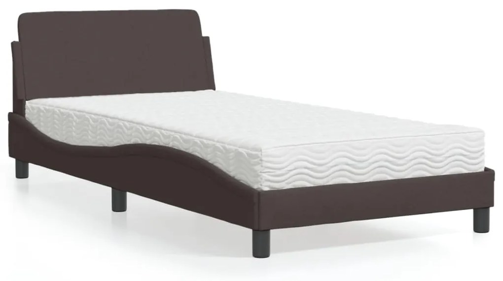 Cama com colchão 100x200 cm tecido castanho-escuro
