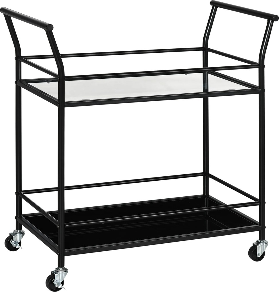 HOMCOM Carrinho de cozinha com 4 rodas, 2 prateleiras e pegas, 75 cm x 40 cm x 80 cm, preto | Aosom Portugal