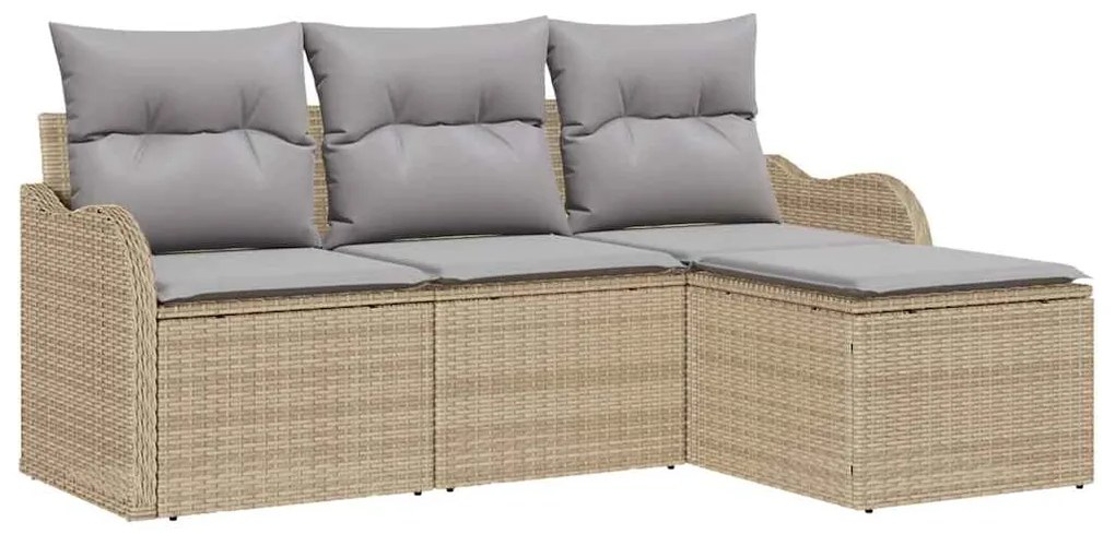 Conjunto de Sofá de Jardim com 4 Peças e Almofadas Bege em Vime Sintét