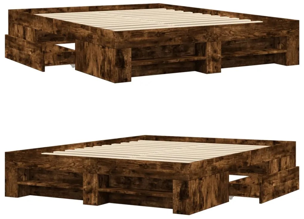 Estrutura de cama s/ colchão derivados madeira carvalho fumado