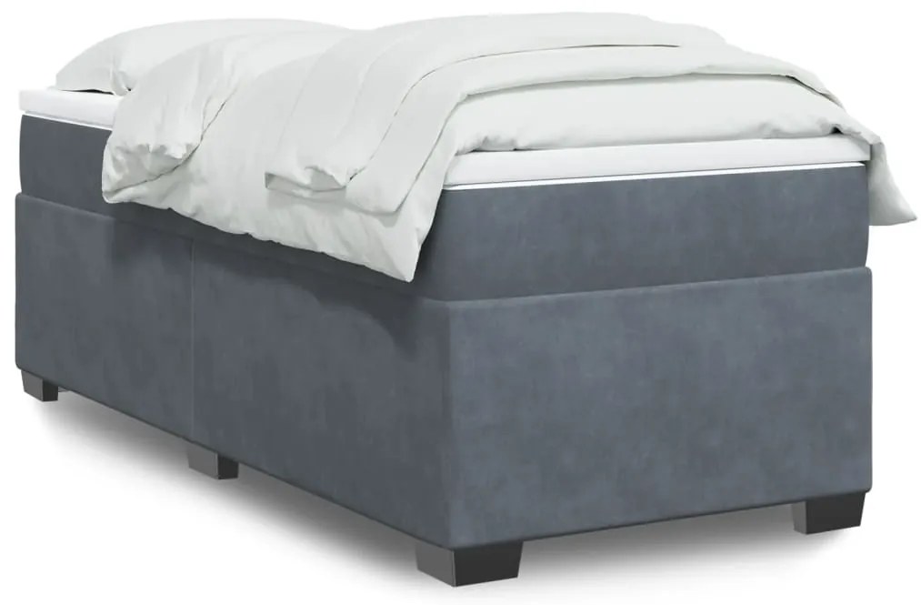 Cama com molas/colchão 90x200 cm veludo cinza-escuro