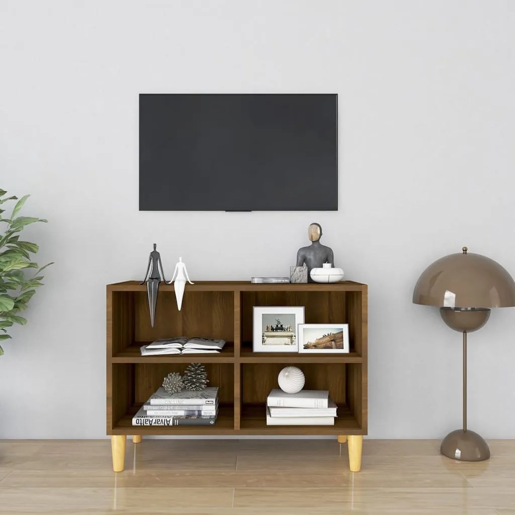 Móvel TV pernas madeira maciça 69,5x30x50 cm carvalho castanho