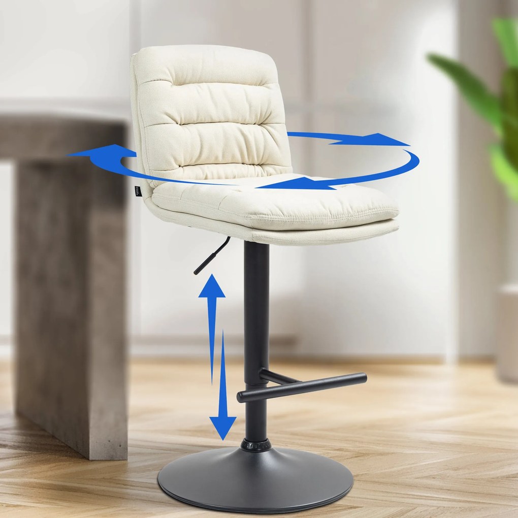 Banco de bar Damar em tecido com estrutura preta 94-116 x 42 x 56 cm Creme