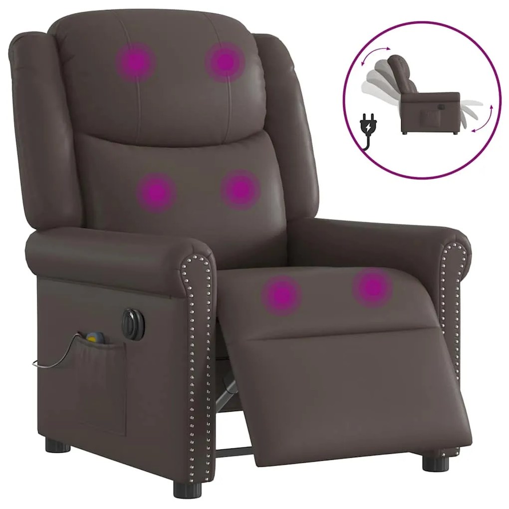 Poltrona massagens reclinável elétrica couro artif. castanho