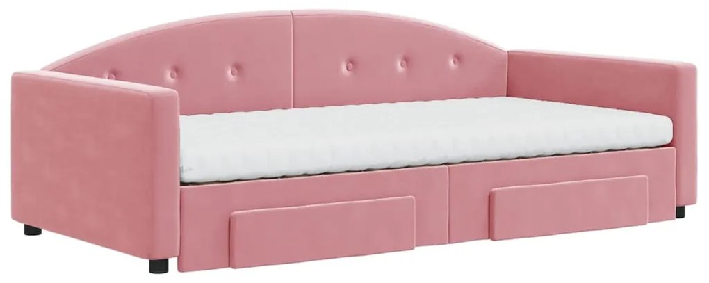 Sofá-cama com gavetão e gavetas 100x200 cm veludo rosa