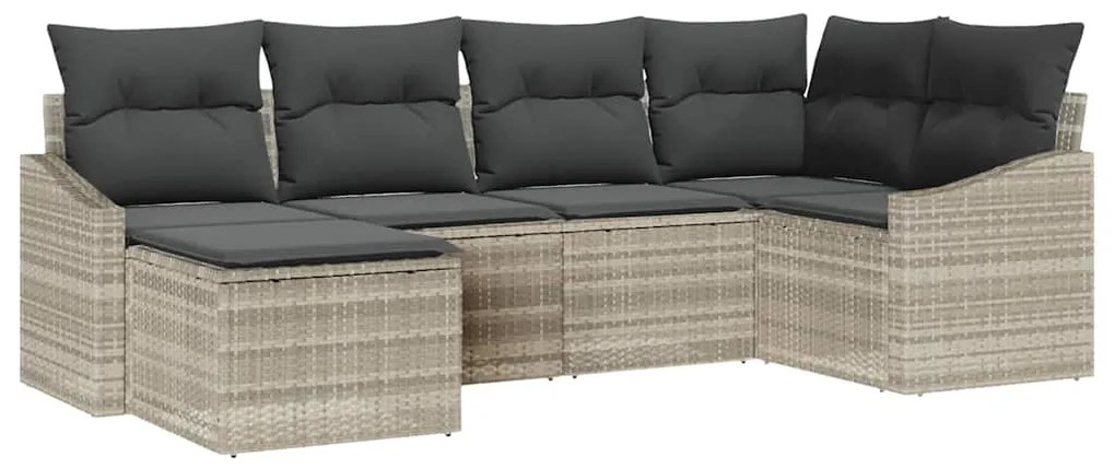 Conjunto de Sofá de Jardim com 6 Peças e Almofadas Cinza Claro em Poly