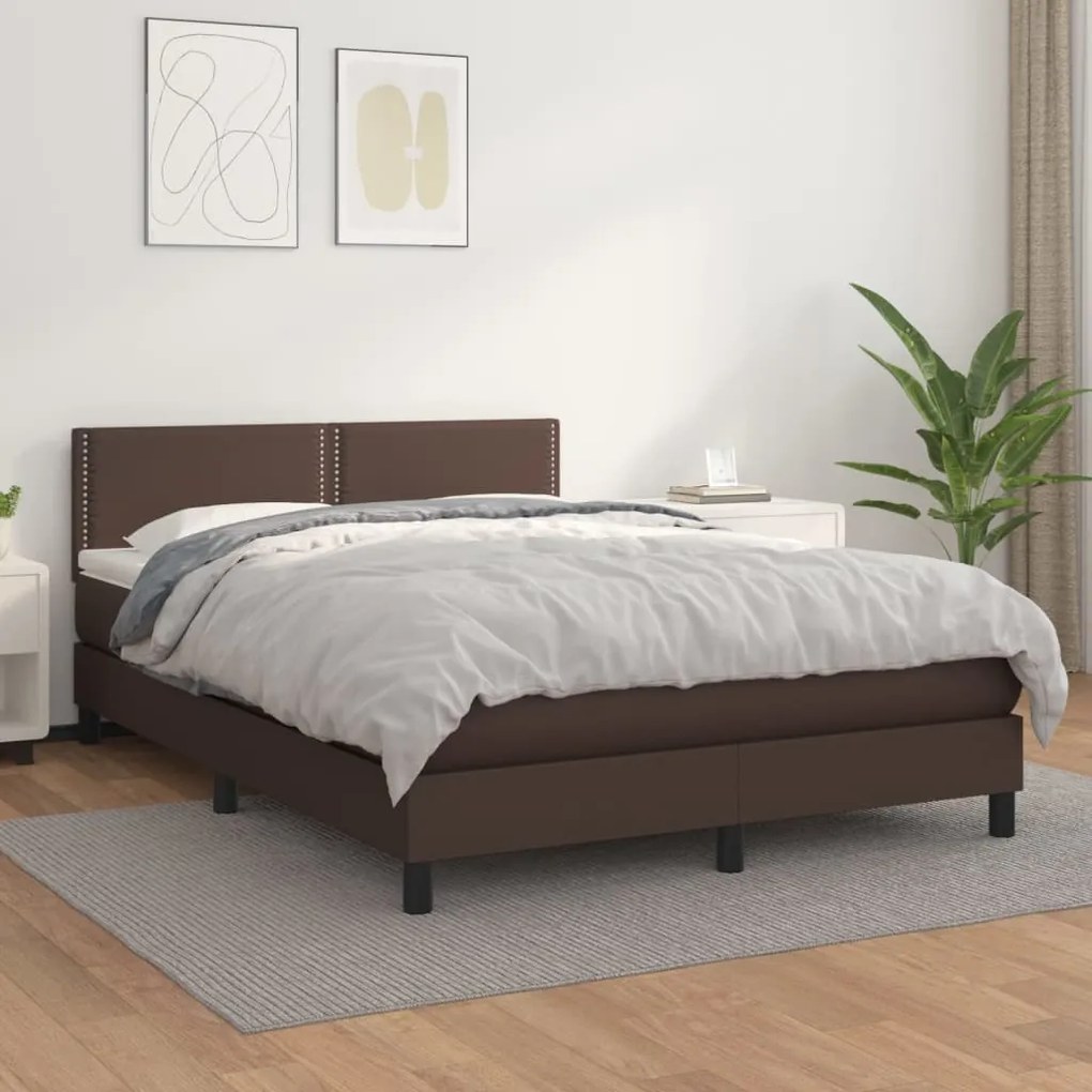 vidaXL Cama com molas/colchão 140x200 cm couro artificial castanho