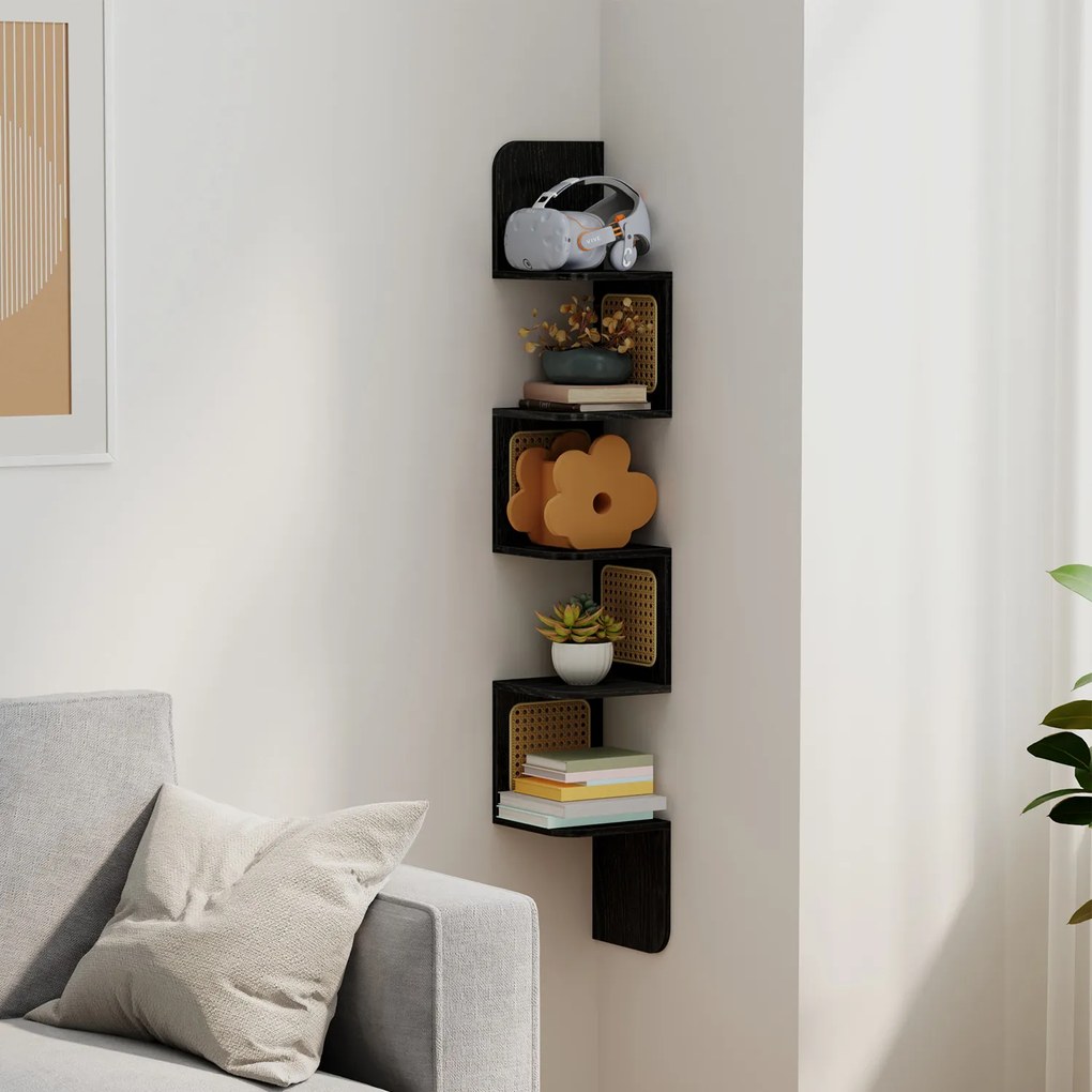 Estante de parede com 5 prateleiras 20 x 20 x 126 cm em preto