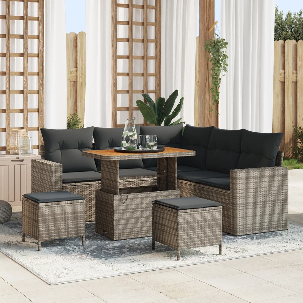 Conjunto de Sofá de Jardim vidaXL 8 Peças com Almofadas Cinza Rattan d