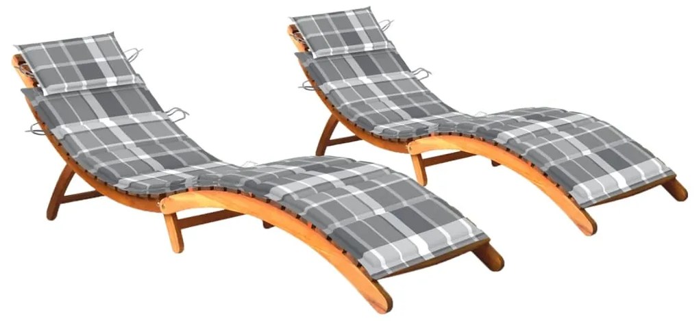 vidaXL Espreguiçadeiras com almofadões 2 pcs madeira de acácia maciça