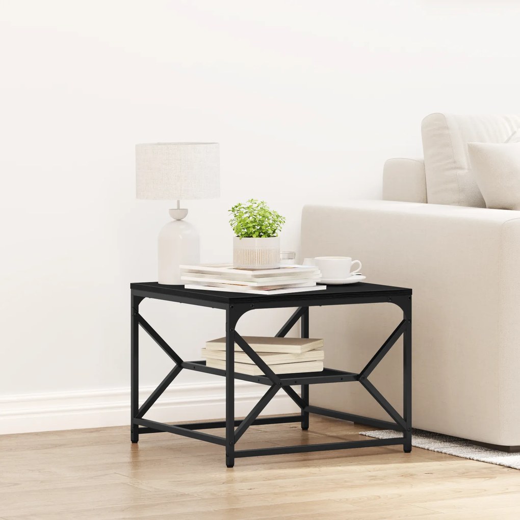vidaXL Mesa de Café Carvalho Preto com Prateleira, 51x50x40 cm, Feita de Madeira de Engenharia