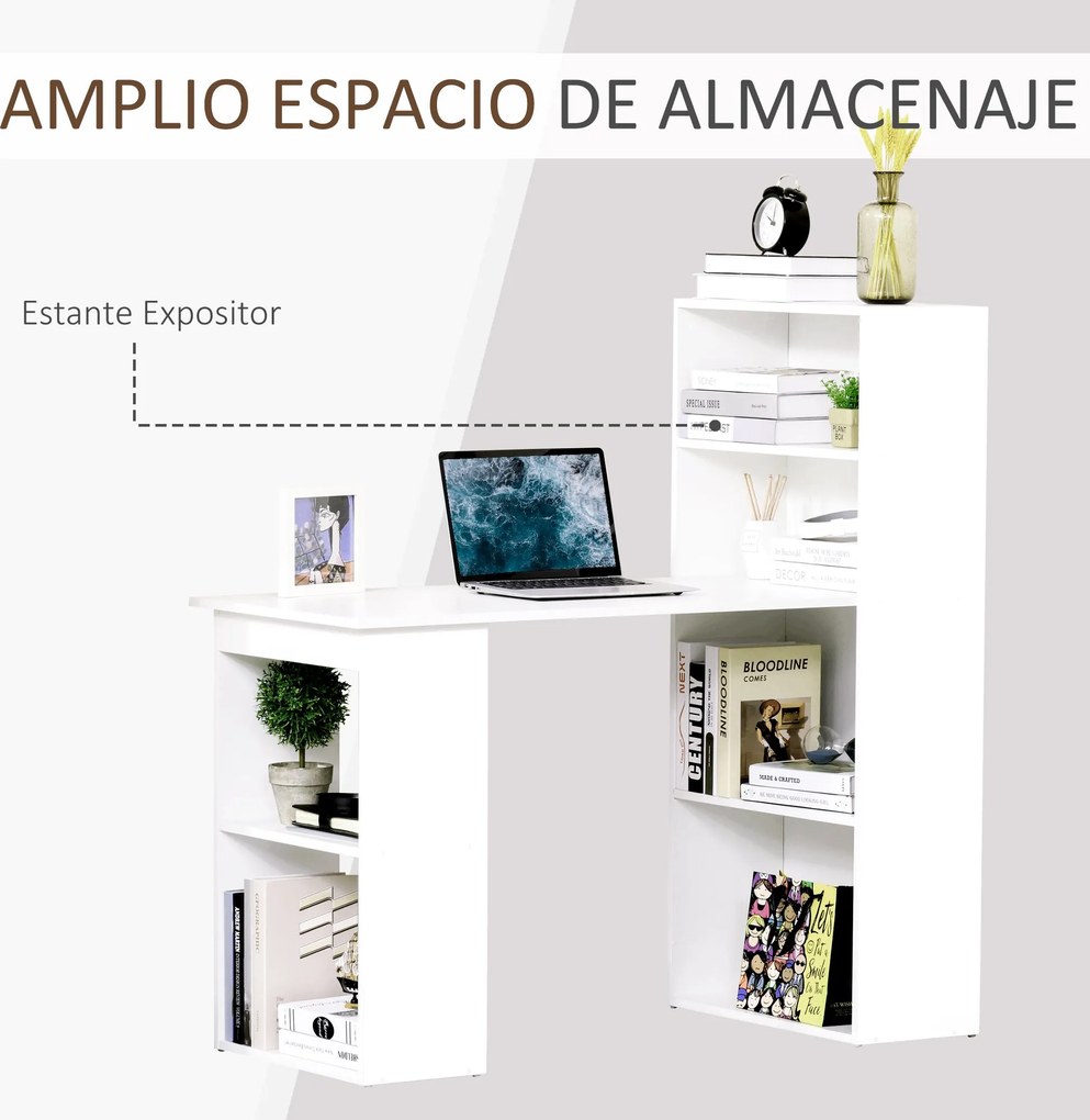 Secretária para Computador com Estante de Prateleiras para Casa Escrit
