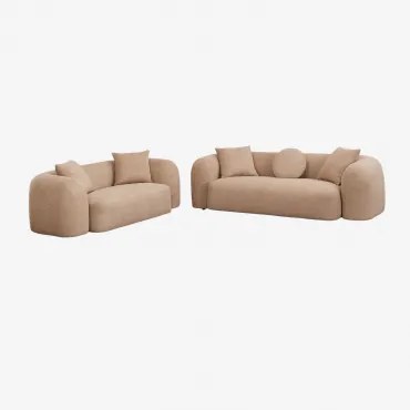 Conjunto De Sala Com Sofá Modular De 3 Lugares E Sofá De 2 Lugares Em Chenille Coco Chenille Grossa Castanho Latte - Sklum