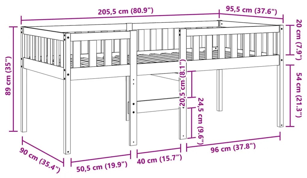 Cama de criança sem colchão 90x200 cm pinho maciço castanho-mel