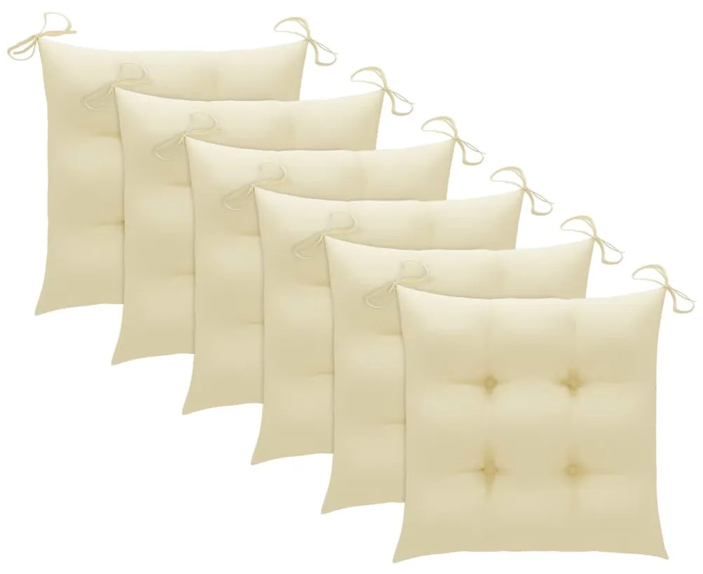 Cadeiras de jardim c/ almofadões branco nata 6 pcs teca maciça